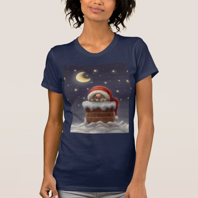 Camiseta Papai noel pequeno em uma chaminé (Frente)