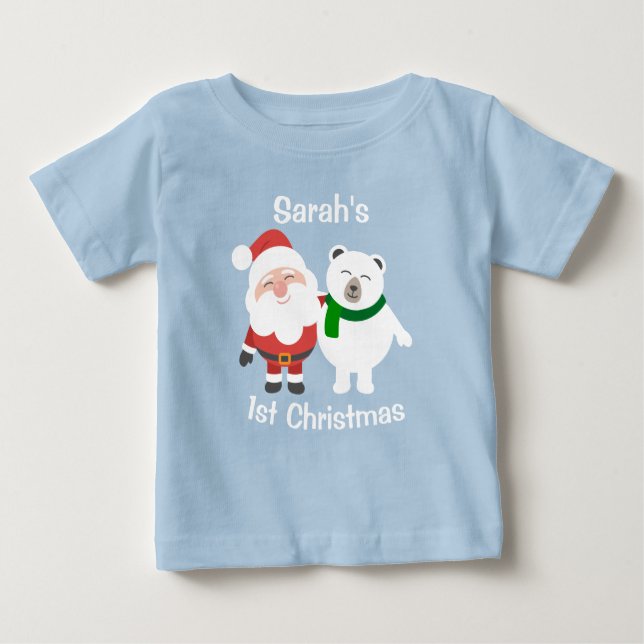 Camiseta Papai Noel Personalizado e Urso Polar 1º Natal (Frente)