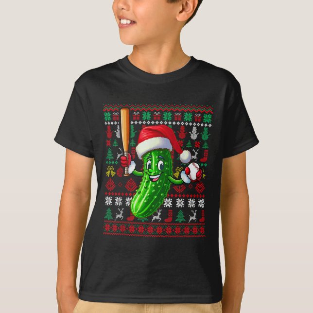Camiseta Papai Noel Pickle Jogando Beisebol Natal Jogador S (Frente)