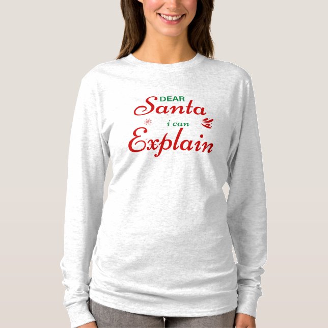 Camiseta 'Papai Noel, Posso Explicar' Festa Divertida de Na (Frente)