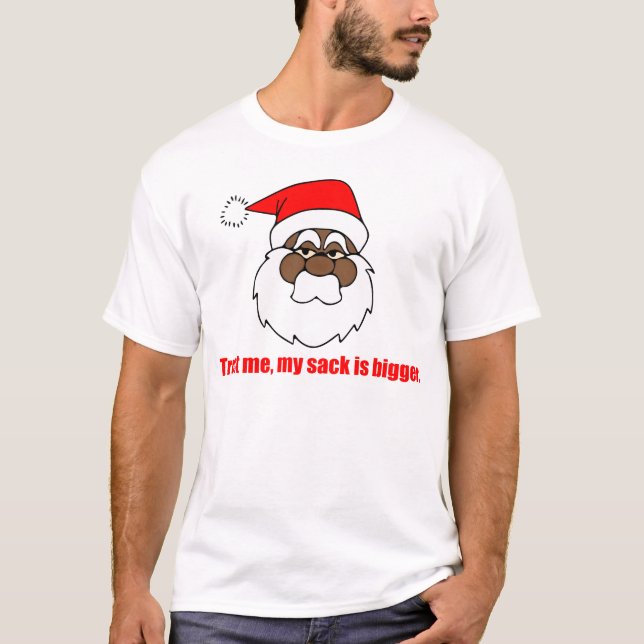 Camiseta Papai noel preto, saco mais grande (Frente)