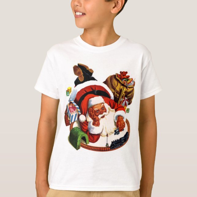 Camiseta Papai Noel que joga com trens (Frente)