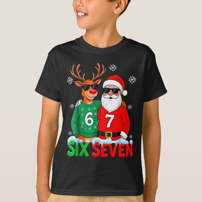Camiseta Papai Noel Renas Divertidas 6 7 Meme de Natal Seis (Frente)