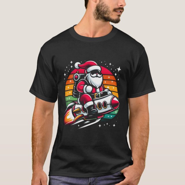 Camiseta Papai noel Retro Rocket Ride (Frente)