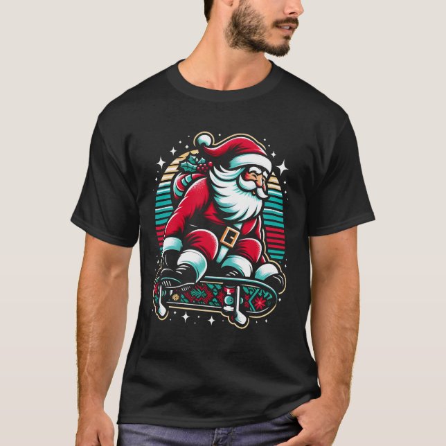 Camiseta Papai noel Retro Skateboard (Frente)