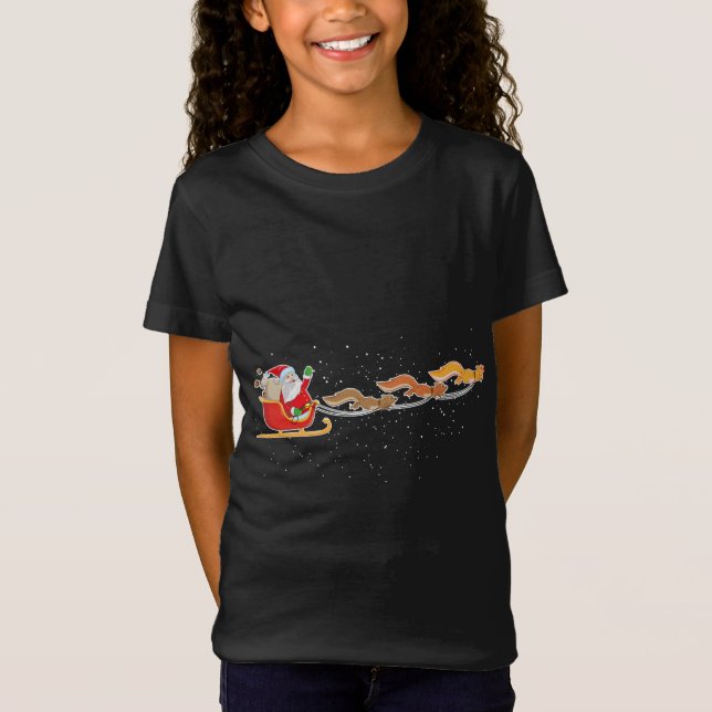 Camiseta Papai Noel Squirrels Puxando Sleigh Natal (Frente)