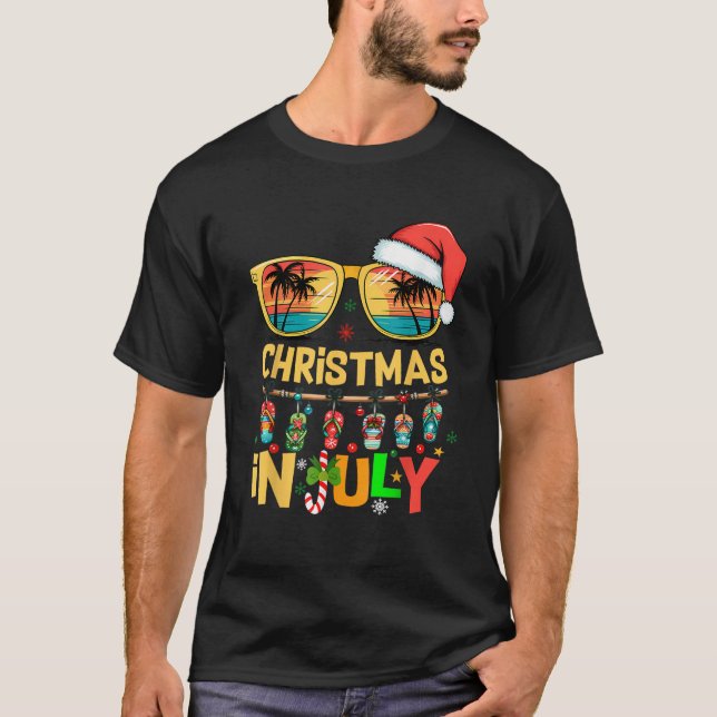 Camiseta Papai Noel Sunglass Natal De Praia Em Julho Homens (Frente)