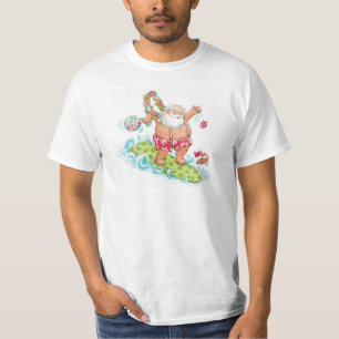 Camiseta Papai Noel Surfista Desenho Animado de Natal Vinta