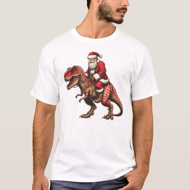Camiseta Papai noel T-rex de Natal (Frente)