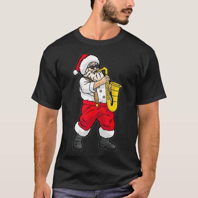 Camiseta Papai Noel tocando saxofone  (Frente)
