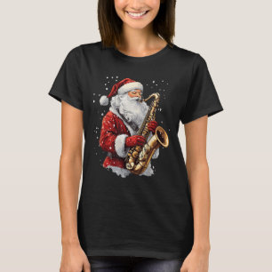 Camiseta Papai Noel tocando saxofone músico de Natal saxofo