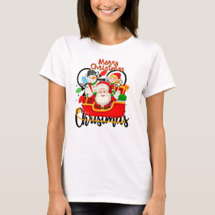 Camiseta Papai Noel Trenó Feliz Natal Cartoon
