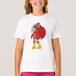Camiseta Papai Noel Vestindo Botas Amarelas Grandes