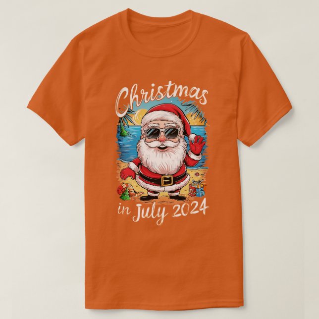 Camiseta Papai Noel vestindo óculos escuros com reflexo de (Frente do Design)