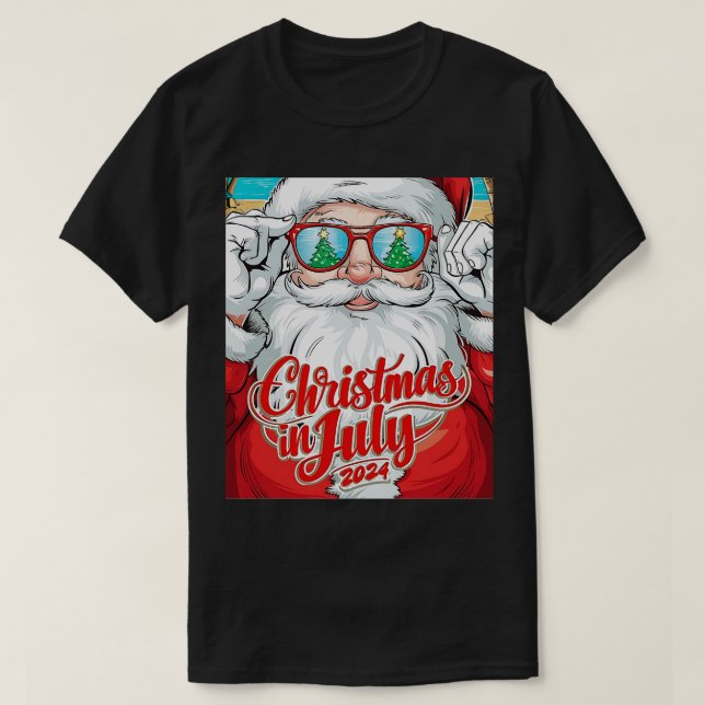 Camiseta Papai Noel vestindo óculos escuros com reflexo de (Frente do Design)
