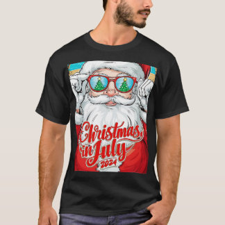 Camiseta Papai Noel vestindo óculos escuros com reflexo de