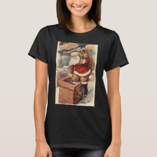 Camiseta Papai Noel Vitoriano do Natal Antigo na Chaminé