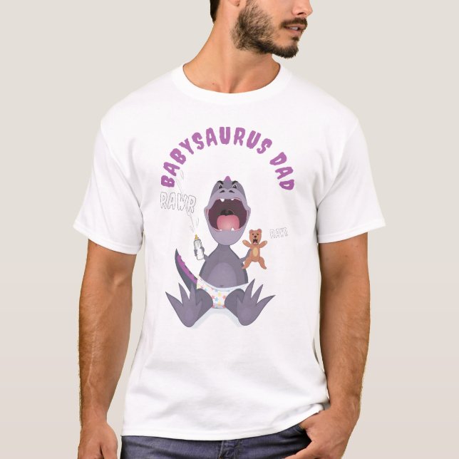 Camiseta Papai T-rex Bebê Babysaurus Roxo  (Frente)