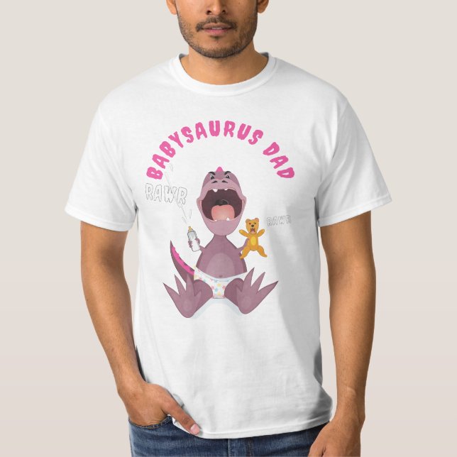 Camiseta Papai T-rex do Bebêsaurus Rosa  (Frente)