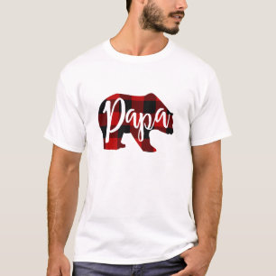 Camiseta Papai Urso Xadrez Vermelho Rústico Família Buffalo