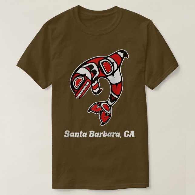 Camiseta Papais noeis Americanos Barbara CA Tribal Orca Kil (Frente do Design)