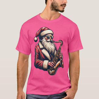 Camiseta Papais noeis Americanos Jogando Saxofone Xmas Jazz