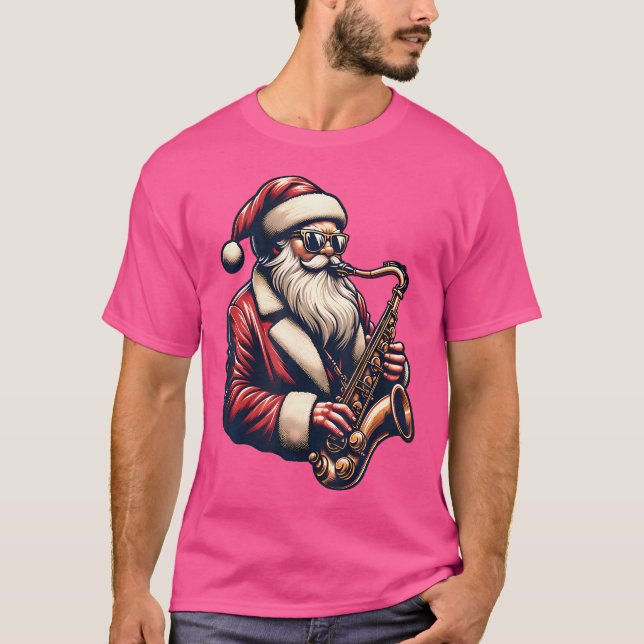 Camiseta Papais noeis Americanos Jogando Saxofone Xmas Jazz (Frente)