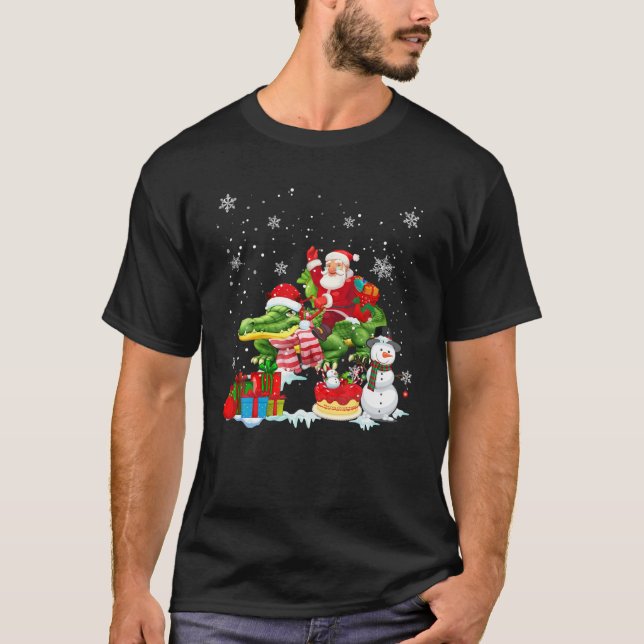 Camiseta Papais noeis Andando Alligador Natal Família Pajam (Frente)