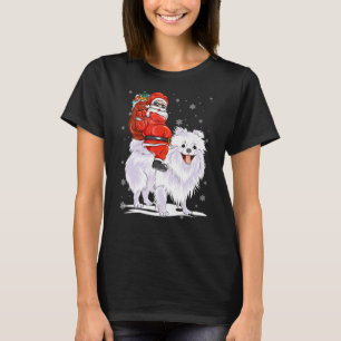 Camiseta Papais noeis Andando Cachorro Pomeraniano Com Chap