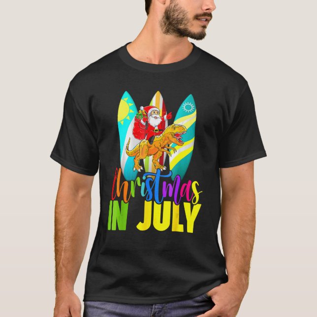 Camiseta Papais noeis Andando Dinossauro Natal Julho Verão  (Frente)