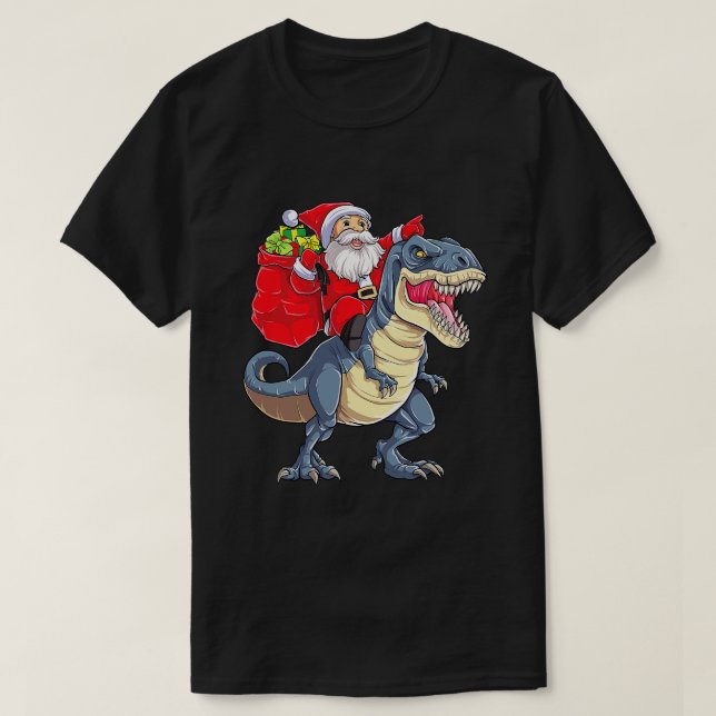 Camiseta Papais noeis Andando Dinossauros T Rex Homens de N (Frente do Design)