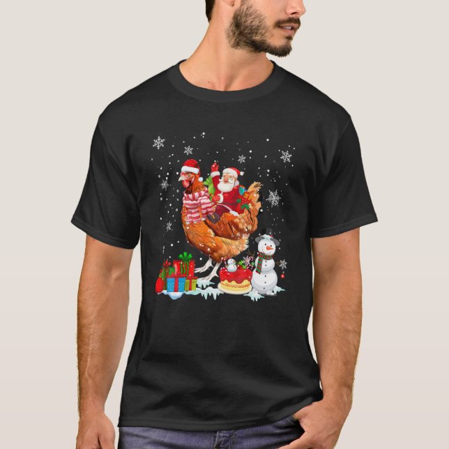 Camiseta Papais noeis Andando Frango Natal Família Pajama N (Frente)