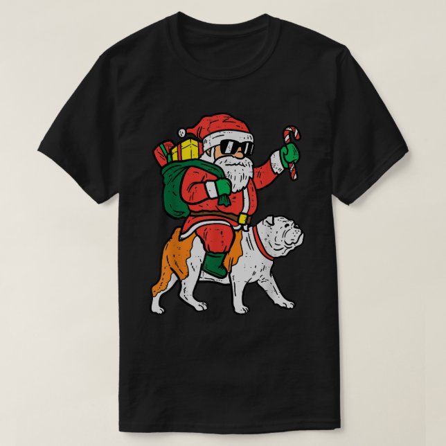 Camiseta Papais noeis Andando Inglês Bulldog Natal PJs Xmas (Frente do Design)