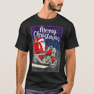 Camiseta Papais noeis Andando Motocicleta Feliz Natal