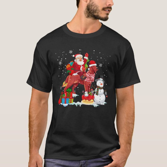 Camiseta Papais noeis Andando na Irlanda Setter Natal Famíl (Frente)