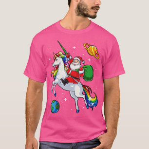 Camiseta Papais noeis Andando no Unicorn Natal Oferece Espa