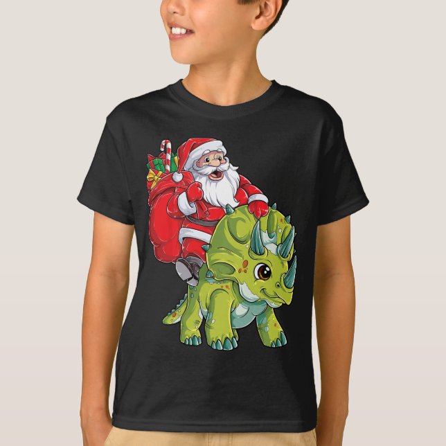 Camiseta Papais noeis Andando Tricerátops Dinossauros Boys  (Frente)