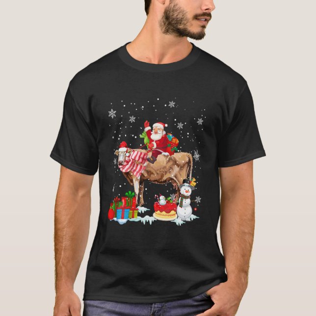 Camiseta Papais noeis Andando Vaca Natal Combinação da Famí (Frente)