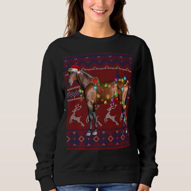 Camiseta Papais noeis Árvore de Natal Cavalo Luzes de Suéte (Frente)