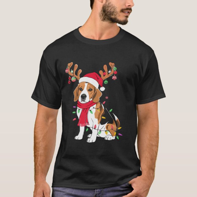 Camiseta Papais noeis Beagle Christmas Lights Xmas Dog Love (Frente)