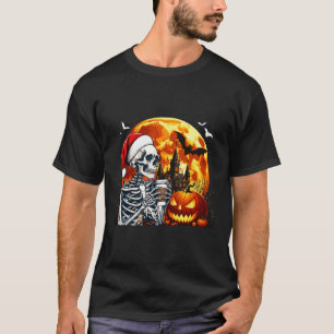 Camiseta Papais noeis Bebendo esquelético Café Halloween Ca