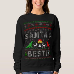 Camiseta Papais noeis Bestie Dino Winter Christmas Ugly Swe