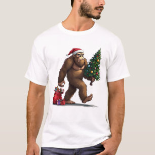 Camiseta Papais noeis Bigfoot Árvore de Natal Luzes de Nata