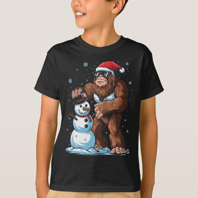 Camiseta Papais noeis Bigfoot Crianças Neves Homens Natal N (Frente)