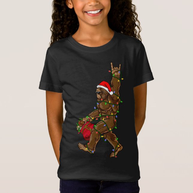 Camiseta Papais noeis Bigfoot Luzes de Natal Rock Sasquatch (Frente)