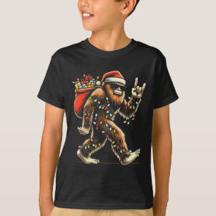 Camiseta Papais noeis Bigfoot Luzes de Natal Rock Sasquatch