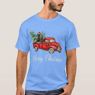 Camiseta Papais noeis Black Cat Riding Red Truck Luzes de Á