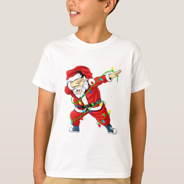 Camiseta Papais noeis Bonitos Dabbing Luzes de Natal T-Shir (Frente)