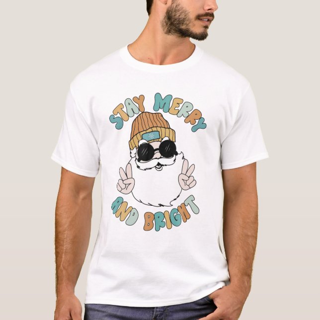 Camiseta Papais noeis bonitos Felizes Natal Homens Brirante (Frente)