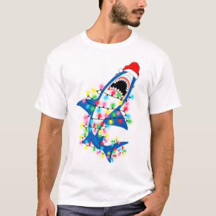 Camiseta Papais noeis bonitos Luzes de Natal de tubarão Ca